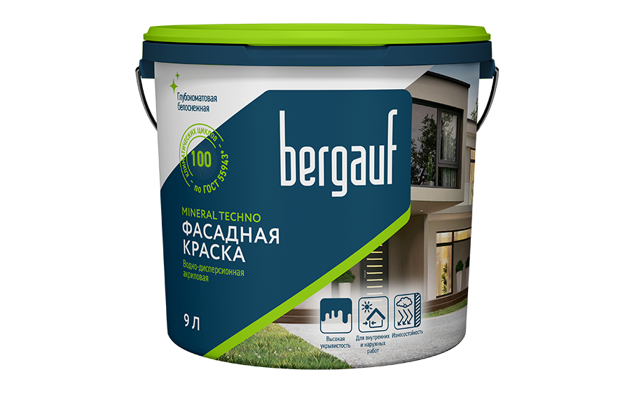 Bergauf Mineral Techno краска водно-дисперсионная акриловая для фасадных работ 9л.