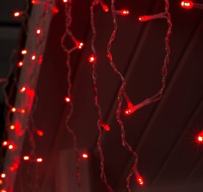 Дождь бахрома (красный, LED-300, 6*0,6м (55,45,35) прозрачный провод)