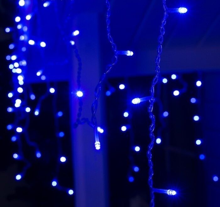 Дождь бахрома (синий, LED-214, 5,5*0,8м, прозрачный провод)
