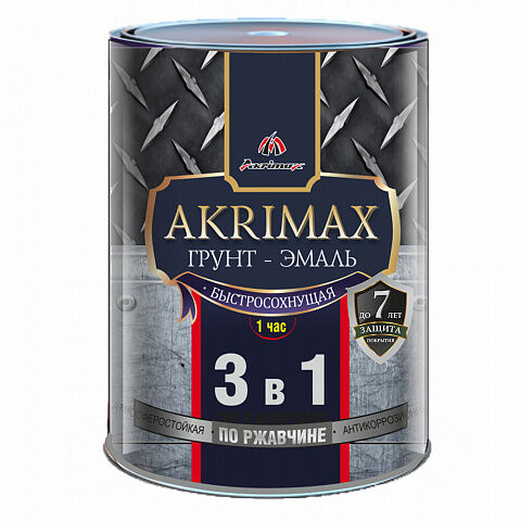 Грунт-эмаль AKRIMAX-PREMIUM 3 в 1 быстросохнущая матовая черная 1,7 кг